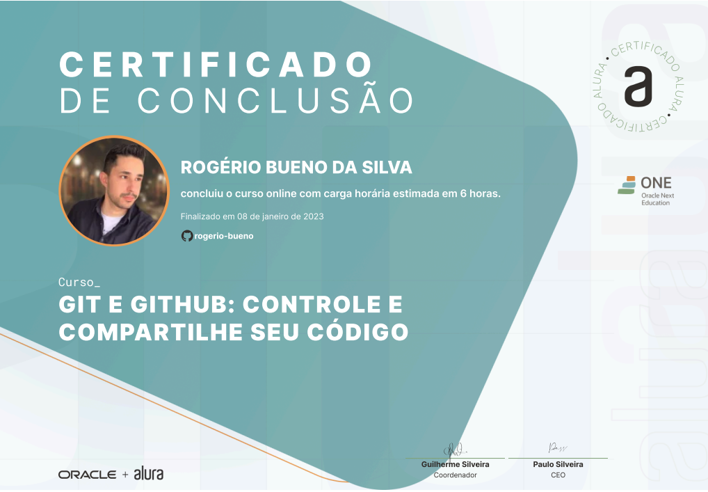 Imagem de certificado de curso de Git e Github