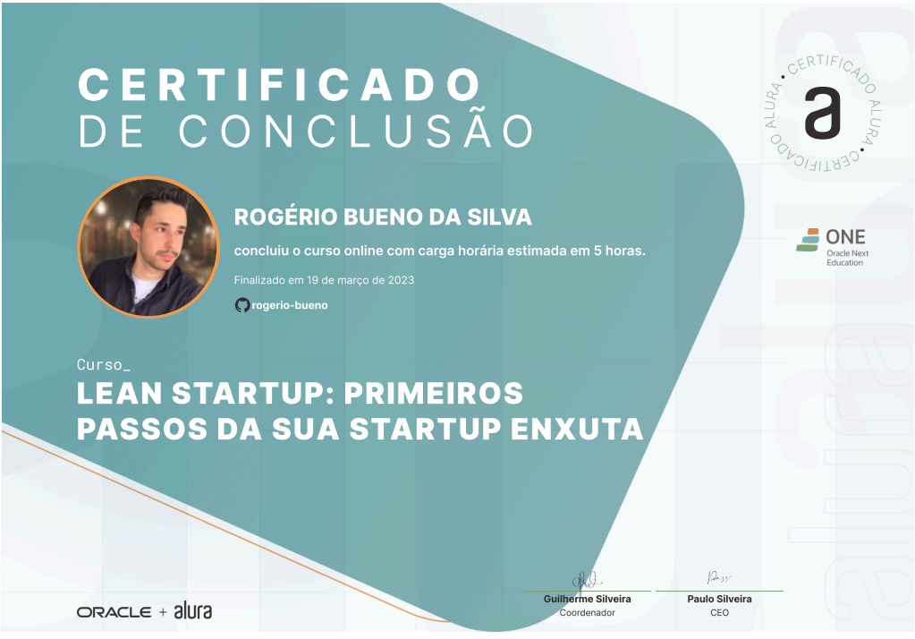 Imagem de certificado de curso de Lean Startup